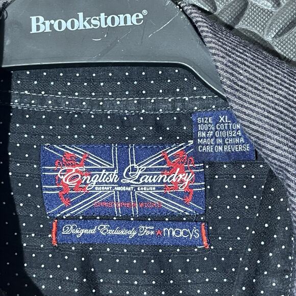 English Laundry Grey white lined Button Down Shirt 100% Cotton Mens Size XL - Picture 2 of 8